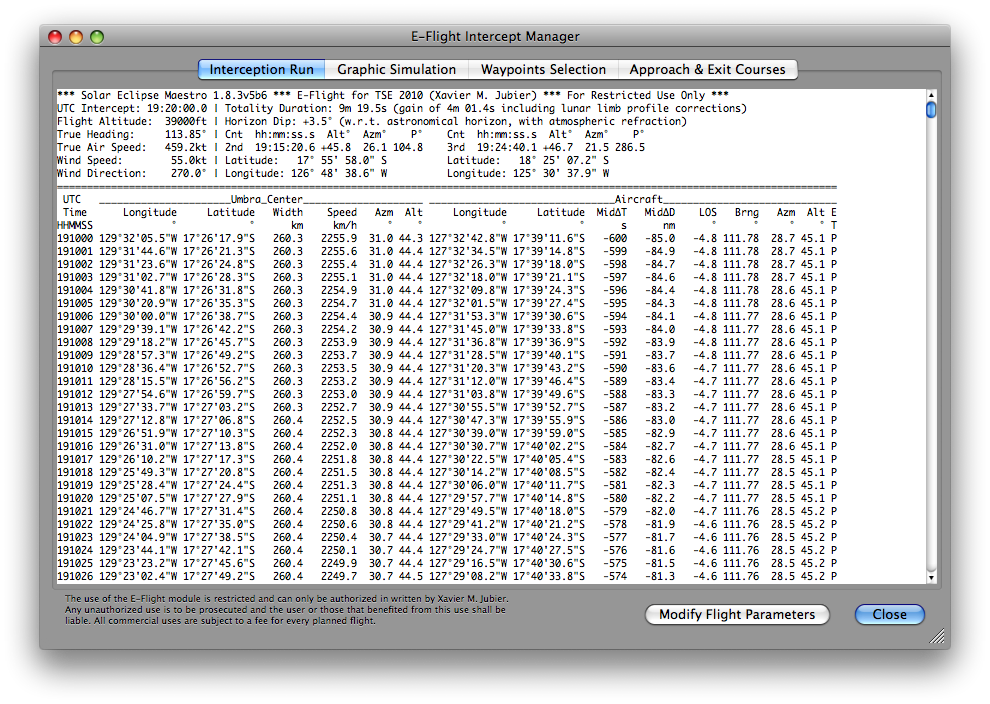 E-Flight Intercept Manager Interception Totality Run Tab Dialog