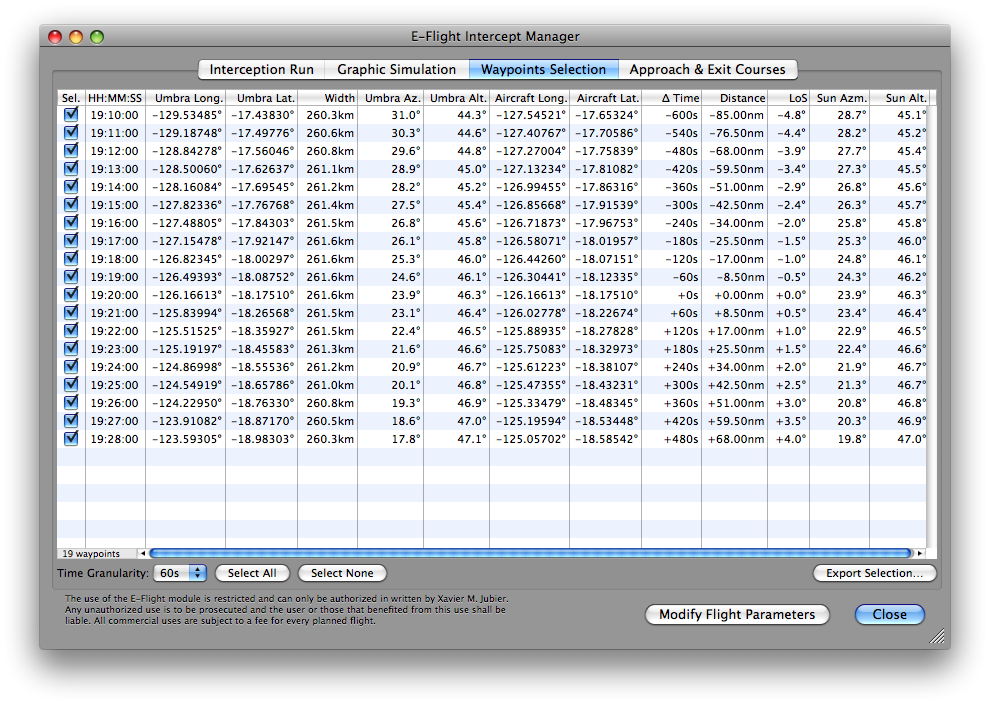 E-Flight Intercept Manager Waypoint Selection Tab Dialog