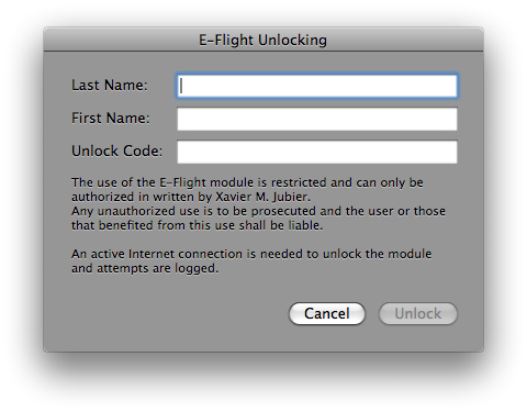 E-Flight Module Access Dialog