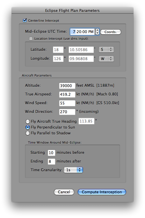 E-Flight Plan Parameter Dialog