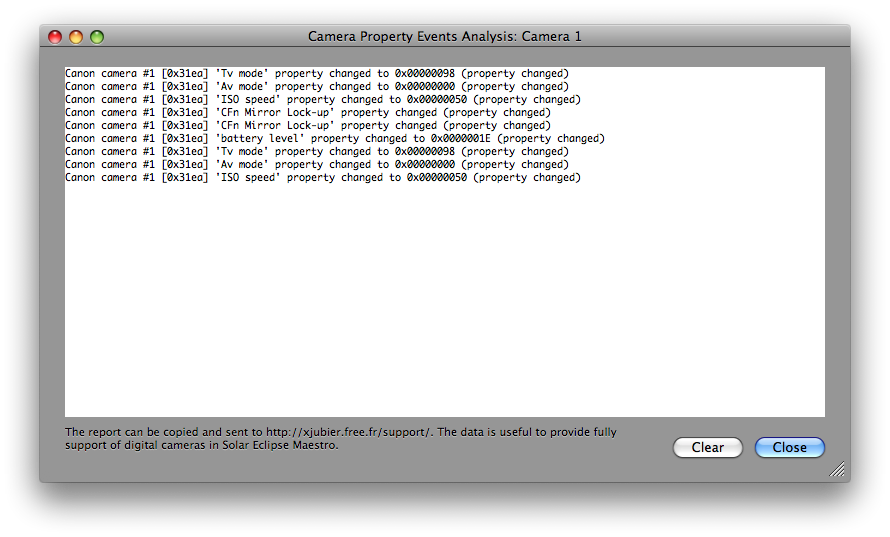 Camera Property Events Analysis Window