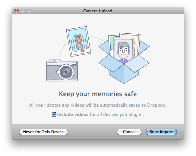 Dropbox Import Digital Camera Dialog