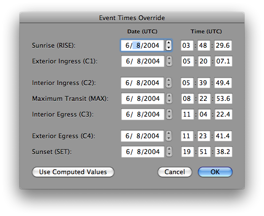 Event Times Override Dialog