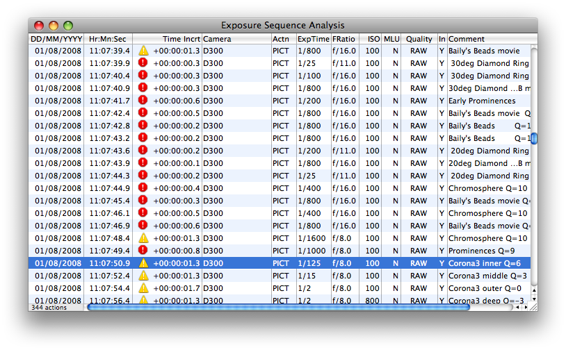 Exposure Sequence Analyzer Window