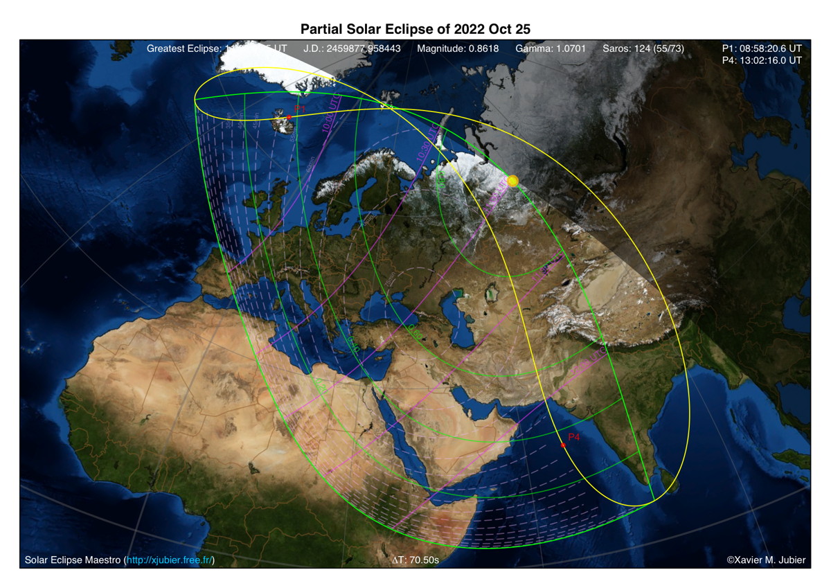 Meteoweb.ru | Астрономия | Солнечное затмение 25 октября 2022 года