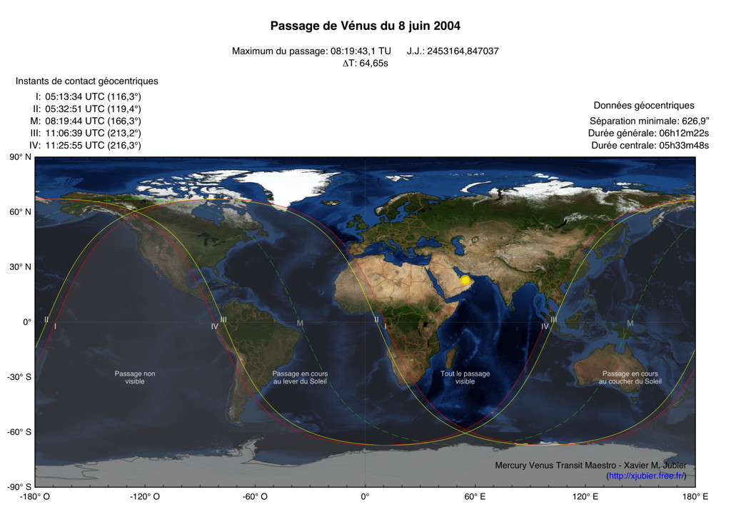Visibilité Passage Vénus 2004
