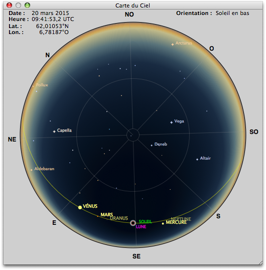 Simulation Ciel Icirc;les Féroé Eclipse Totale Soleil 2015
