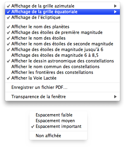 Menu Contextuel Carte Ciel Eclipse