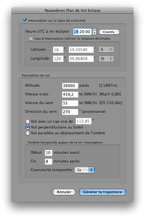 Dialogue E-Flight Paramètre Plan Vol Eclipse