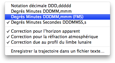 Menu Contextuel E-Flight Onglet Parcours Interception Totalité Vol Eclipse