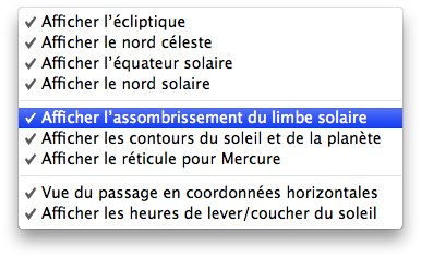 Menu Contextuel Diagramme Soleil Planète