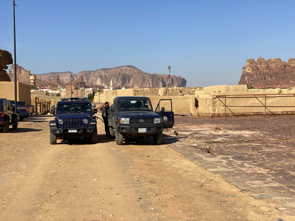 Security Vehicle Filling Up Old City Al-Ula Saudi Arabia