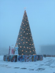 Sapin Noël Place Lénine Iakoutsk Janvier 2019