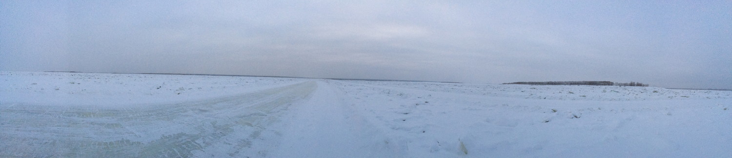 Panorama Yakutsk Frozen Lena River Crossing January 2019