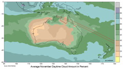 Mean November Daytime Cloud Cover Percent Australia