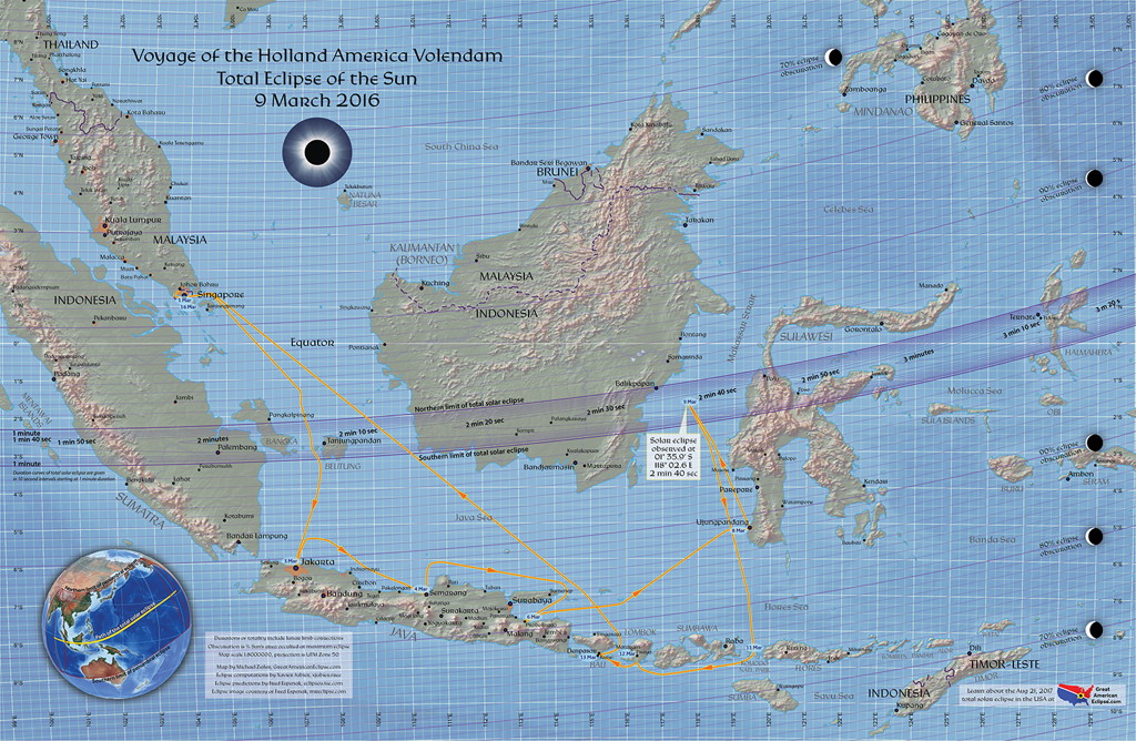 Total Solar Eclipse 2016 Holland America Line MS Volendam Route