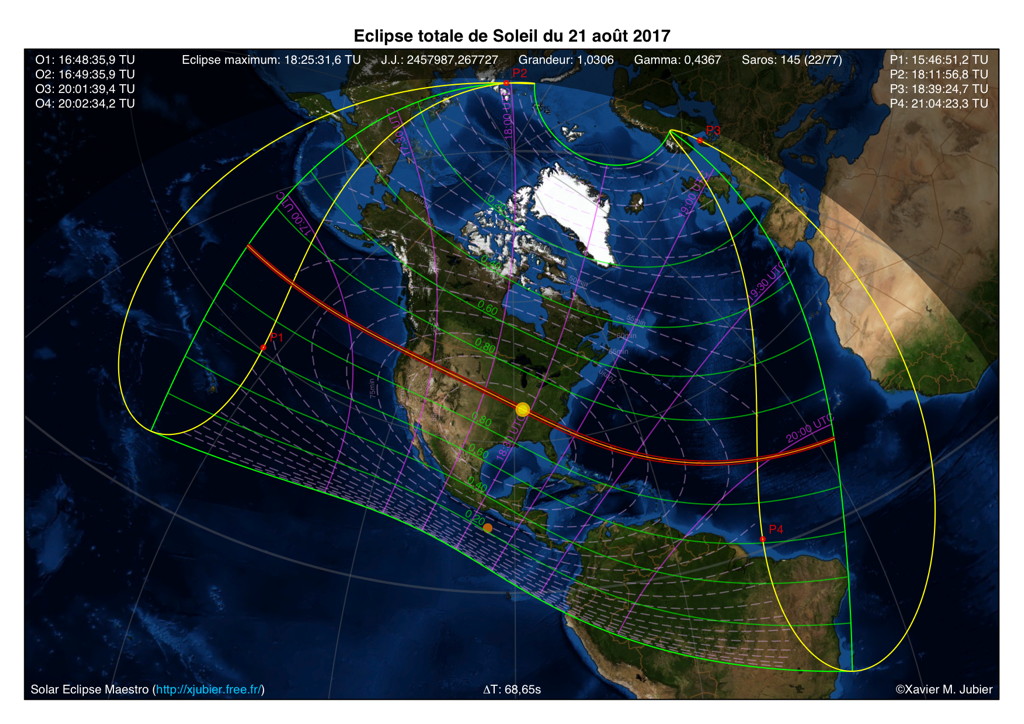 Carte Projection Stéréographique Eclipse Totale Soleil 2017