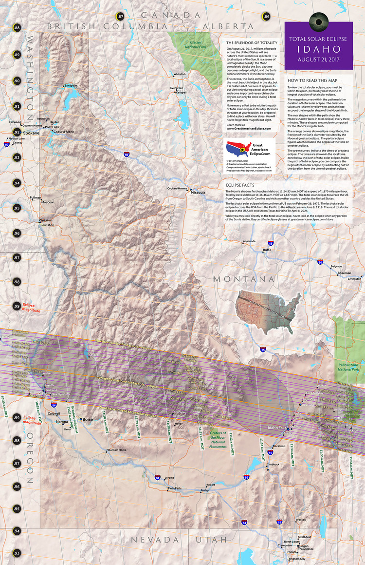 Site Observation Eclipse Totale Soleil 2017 Carte Idaho États-Unis Amérique